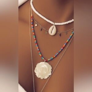 Free People layered puka Shell multi color Seed Bead Beachy Necklace